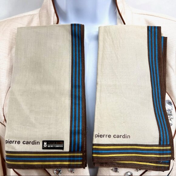 ew  set of 2 Pierre Cardin  handkerchiefs cotton 18" olive brown stripe (65 - Picture 1 of 9
